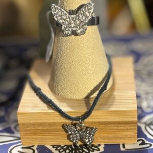 Butterfly Set with Rhinestones Silver!